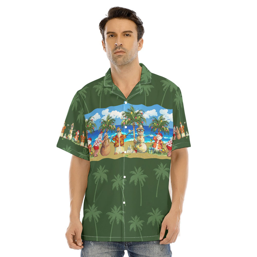 Tropical Summer Christmas Snowman Hawaiian Beach Shirt - variant image 1