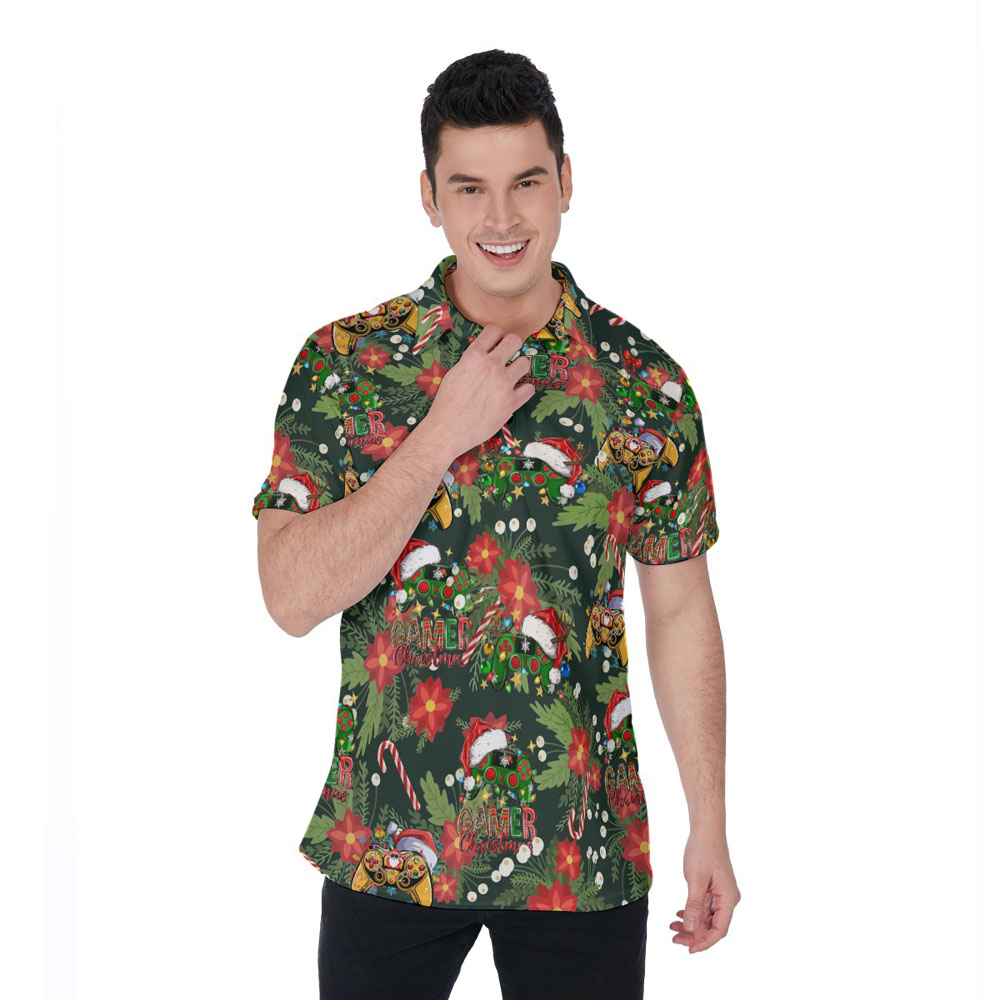 Christmas Gamer Floral Hawaiian Polo Shirt - variant image 1
