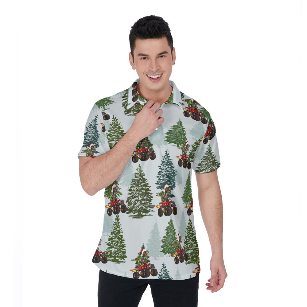 Funny Dinosaur Riding Motorbike Christmas Tree Polo Golf Shirt - variant image 1