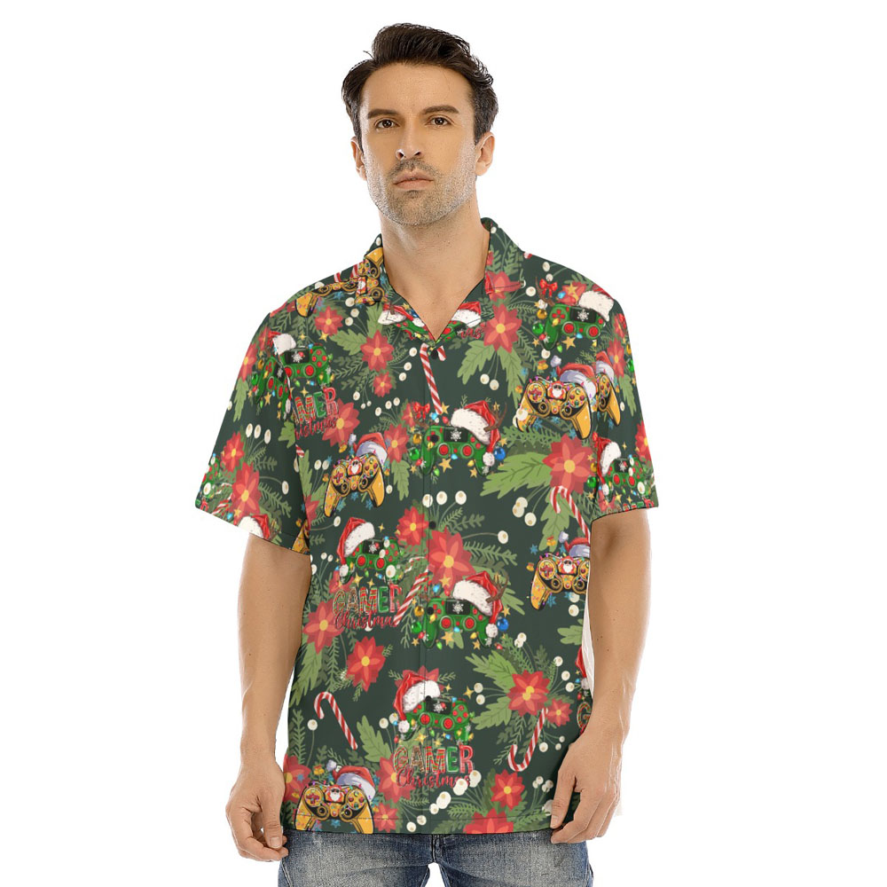 Funny Game Controller Christmas Floral Hawaiian Shirt - variant image 1