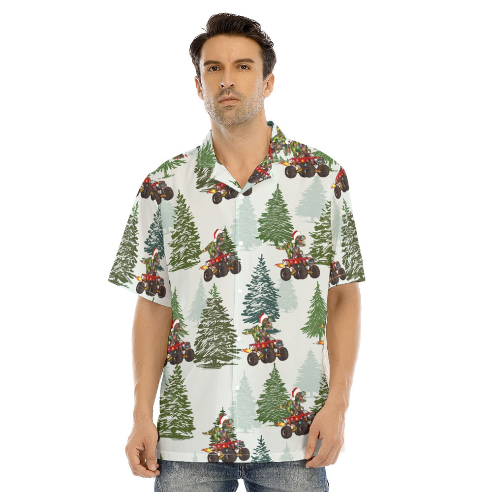Funny Dinosaur Riding Motor Christmas Trees Hawaiian Shirt - variant image 1