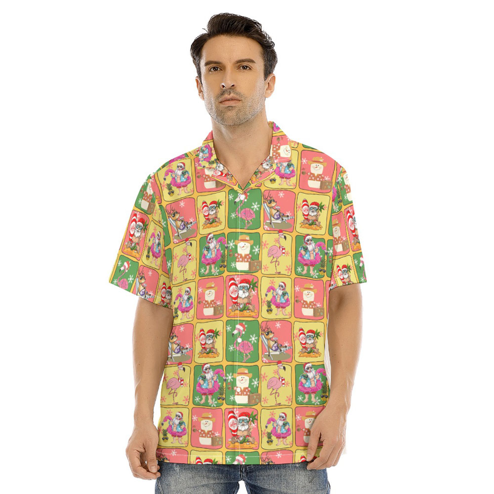 Funny Summer Christmas Santa Claus Snowman Flamingo Hawaiian Shirt - variant image 1