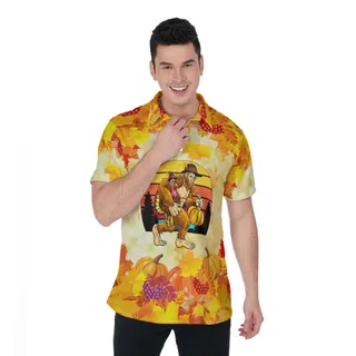 Funny Thanksgiving Sasquatch Turkey Orange Hawaiian Polo Shirt