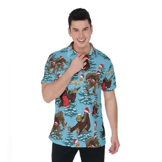 Funny Sasquatch Beer Christmas Trees Hawaiian Polo Shirt
