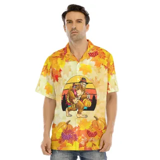 Funny Bigfoot Turkey Thanksgiving Orange Hawaiian Shirt