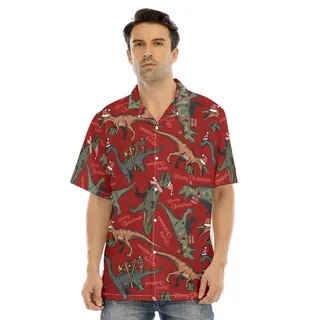Cute Christmas Dinosaur Vintage Red Hawaiian Shirt