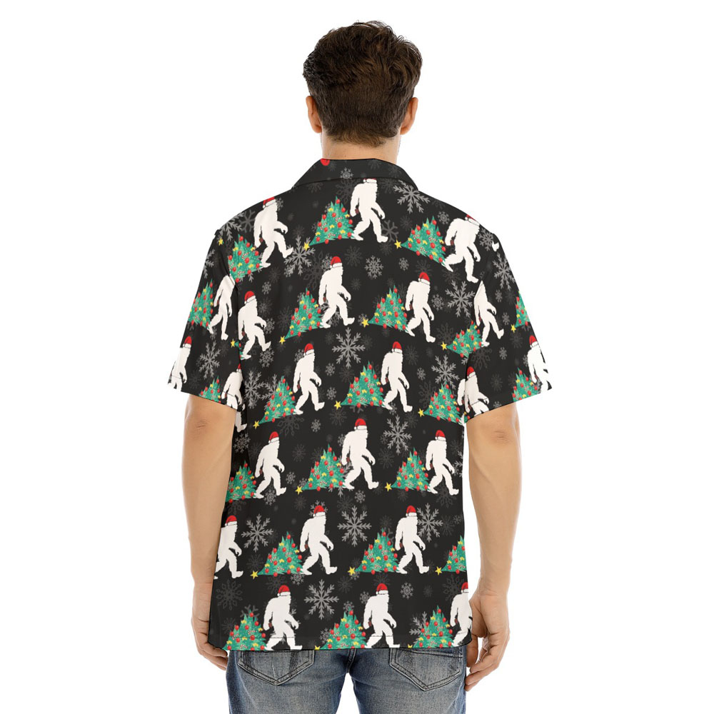 Sasquatch With Christmas Tree Hawaiian Short Sleeves Shirt