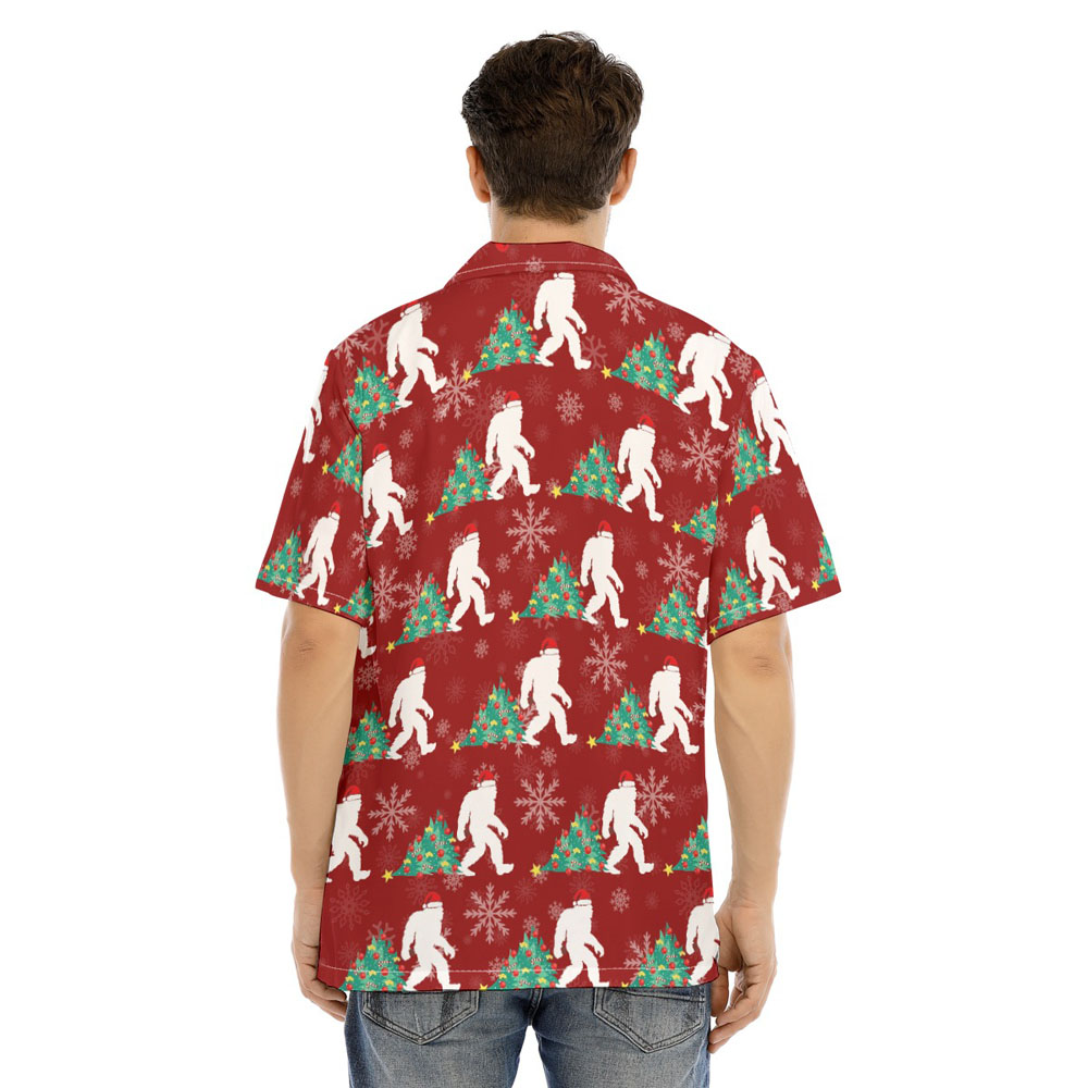 Funny Bigfoot With Christmas Tree Red Hawaiian Shirt