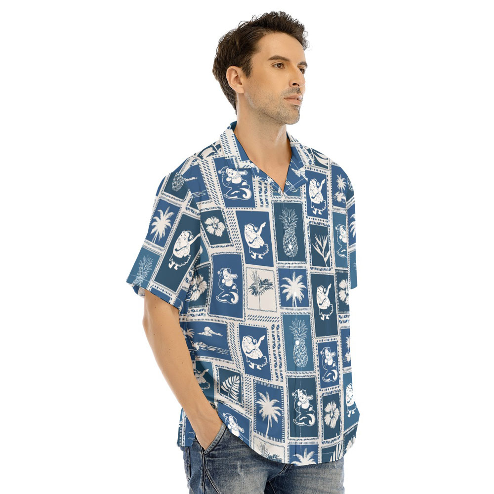 Vintage Christmas Santa Mele Kalikimaka Navy Hawaiian Shirt