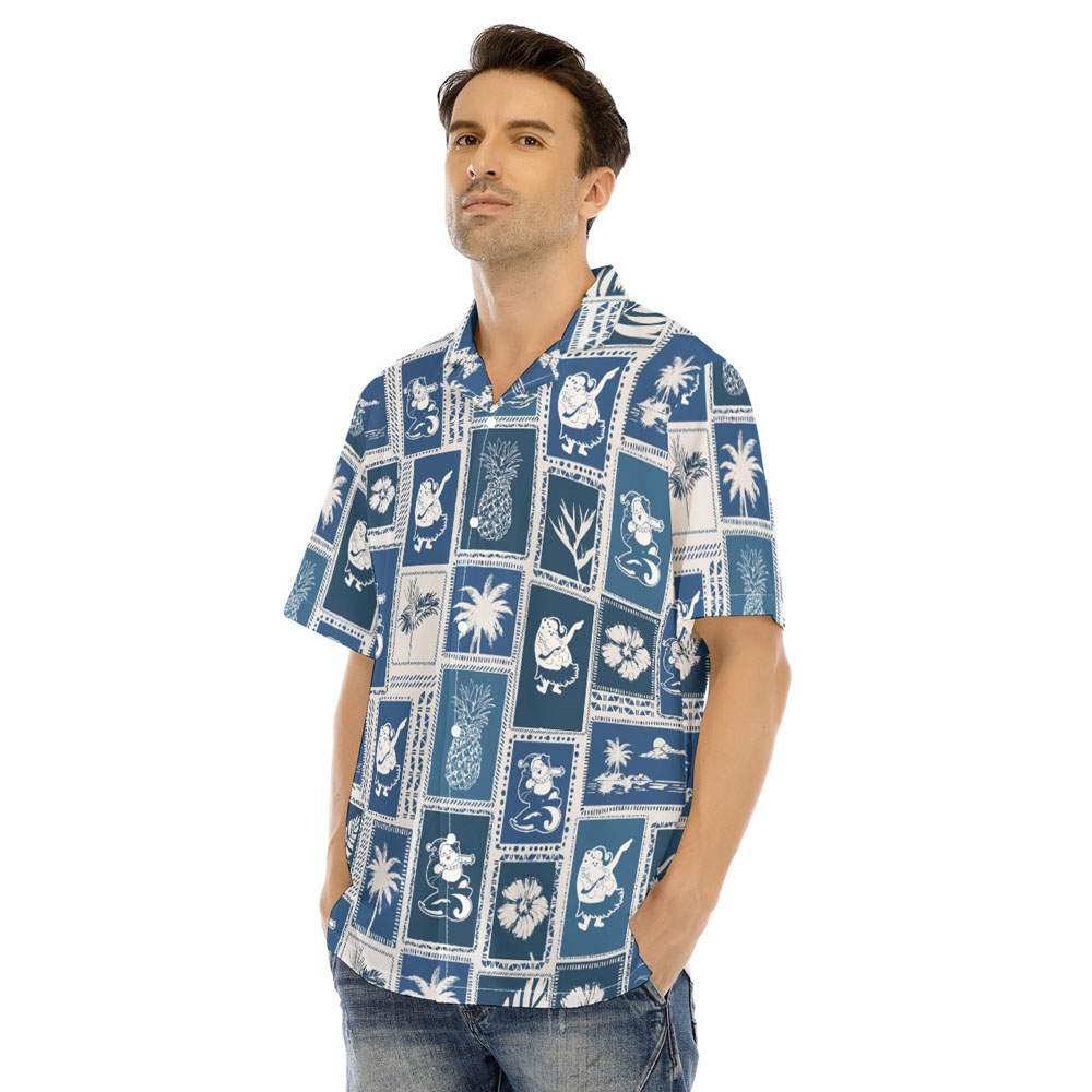 Vintage Christmas Santa Mele Kalikimaka Navy Hawaiian Shirt