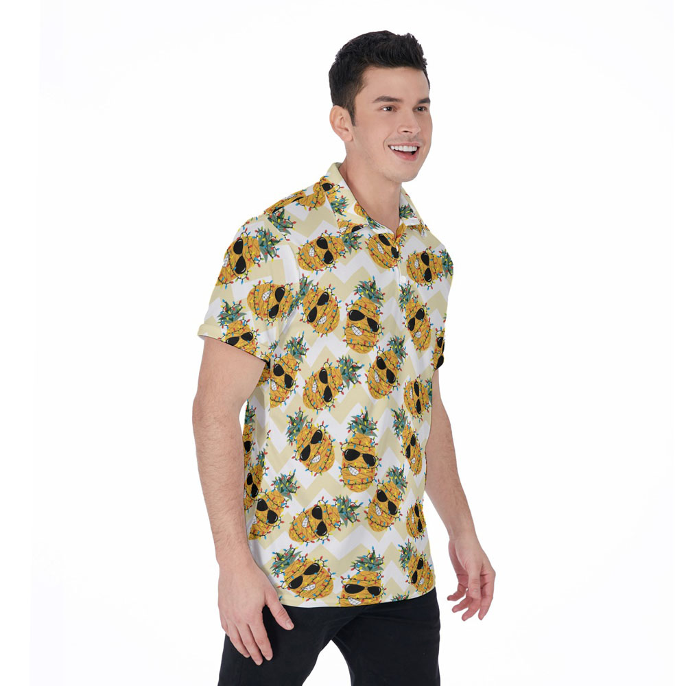 Funny Christmas Pineapple Yellow Vintage Hawaiian Polo Shirt
