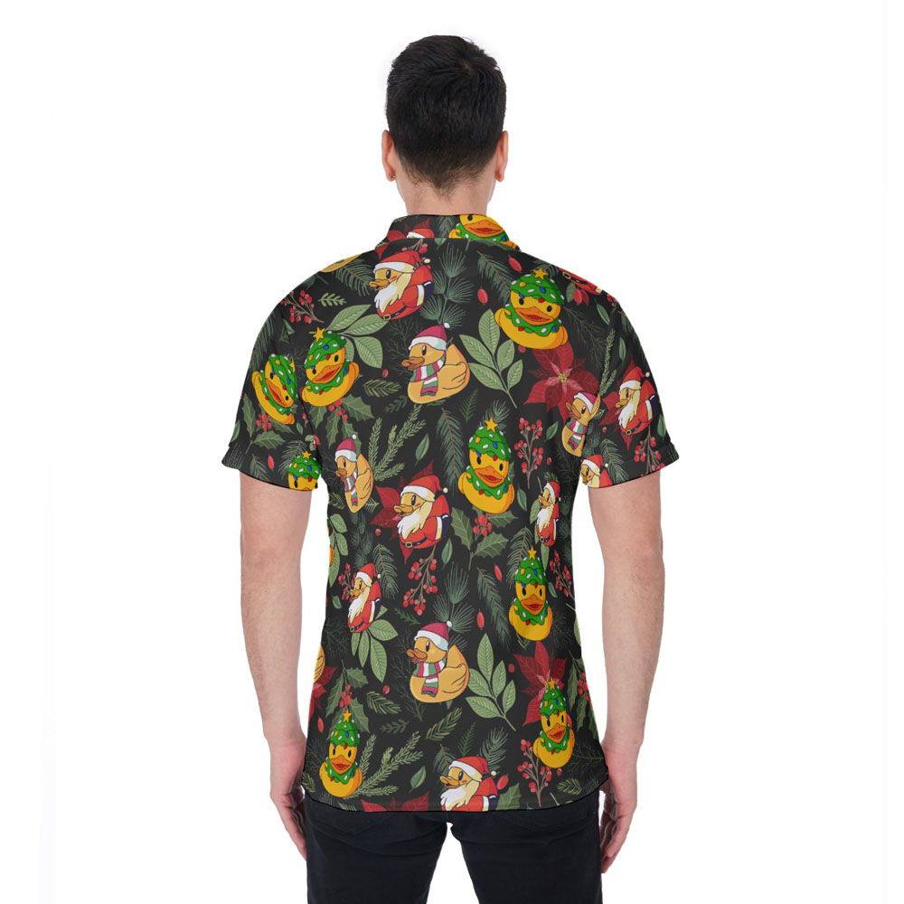 Funny Christmas Rubber Duck Floral Hawaiian Polo Golf Shirt
