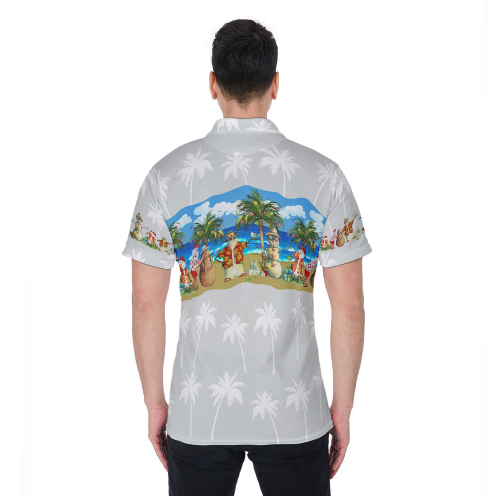 Tropical Summer Christmas Snowman White Hawaiian Polo Shirt