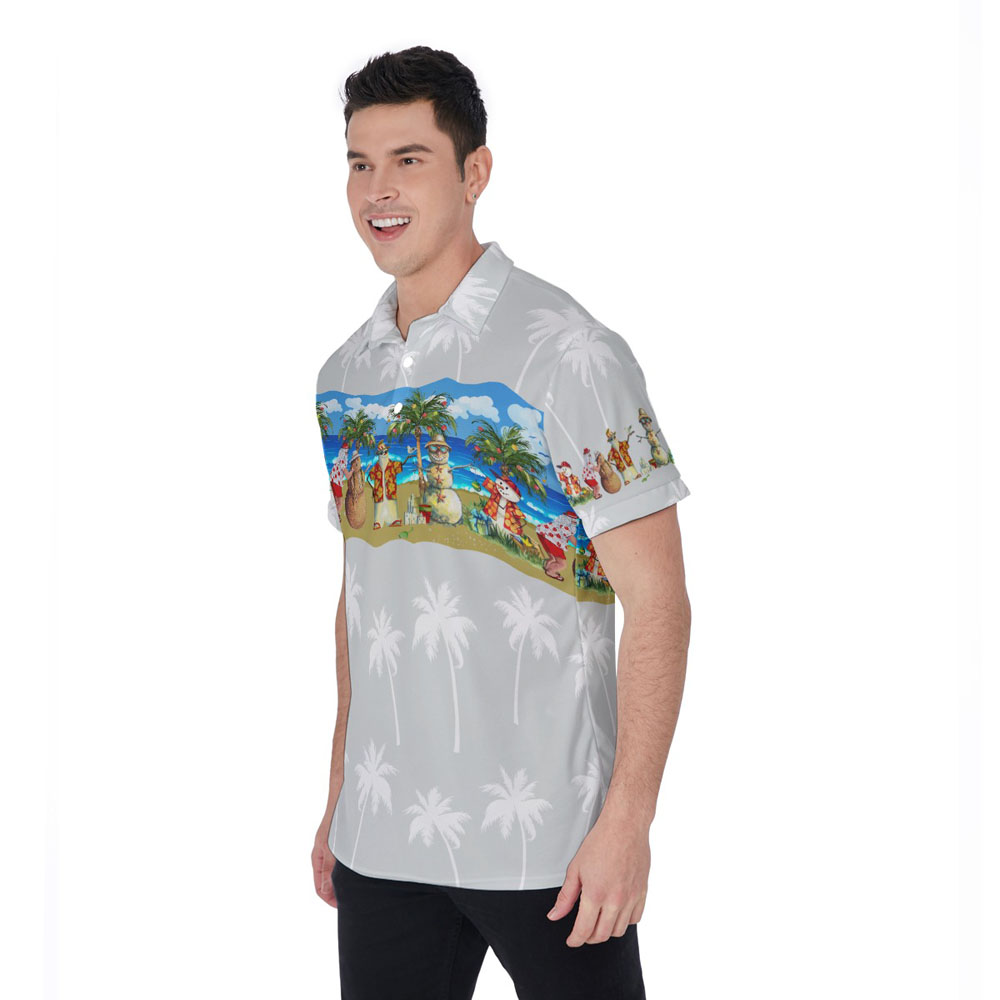 Tropical Summer Christmas Snowman White Hawaiian Polo Shirt