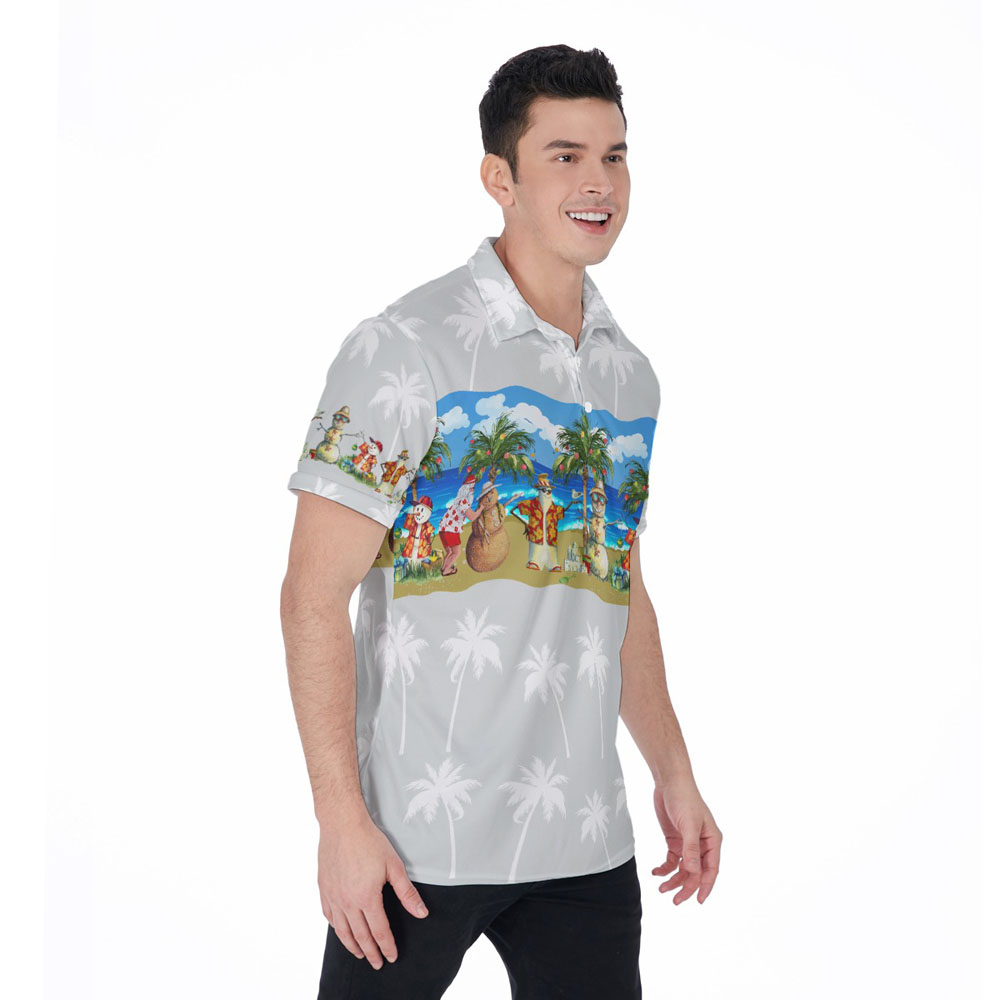Tropical Summer Christmas Snowman White Hawaiian Polo Shirt
