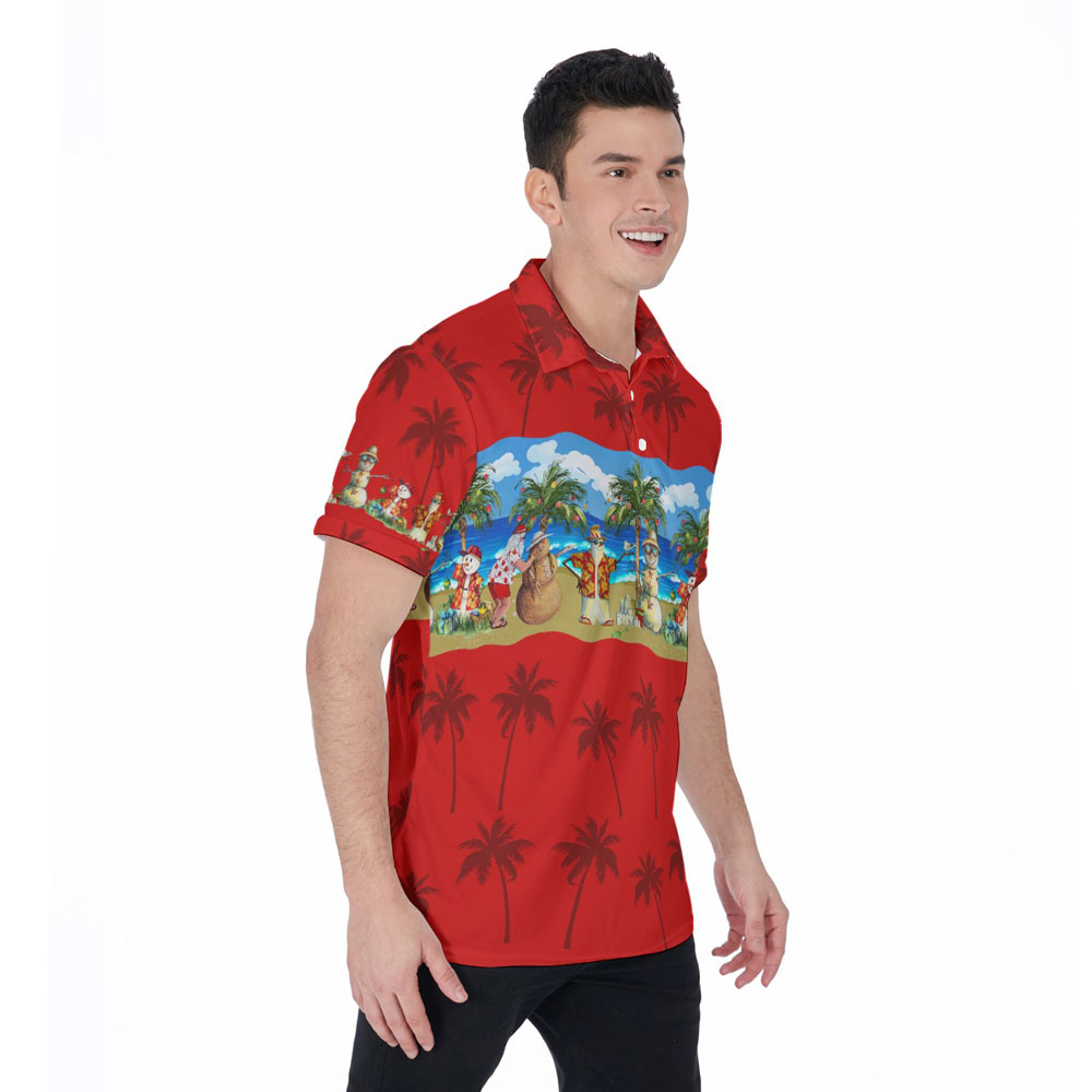 Summer Christmas Snowman Aloha Polo Golf Shirt