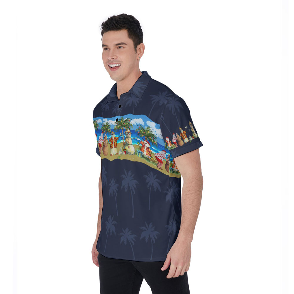 Cute Vintage Snowman Christmas Summer Beach Hawaiian Polo Shirt