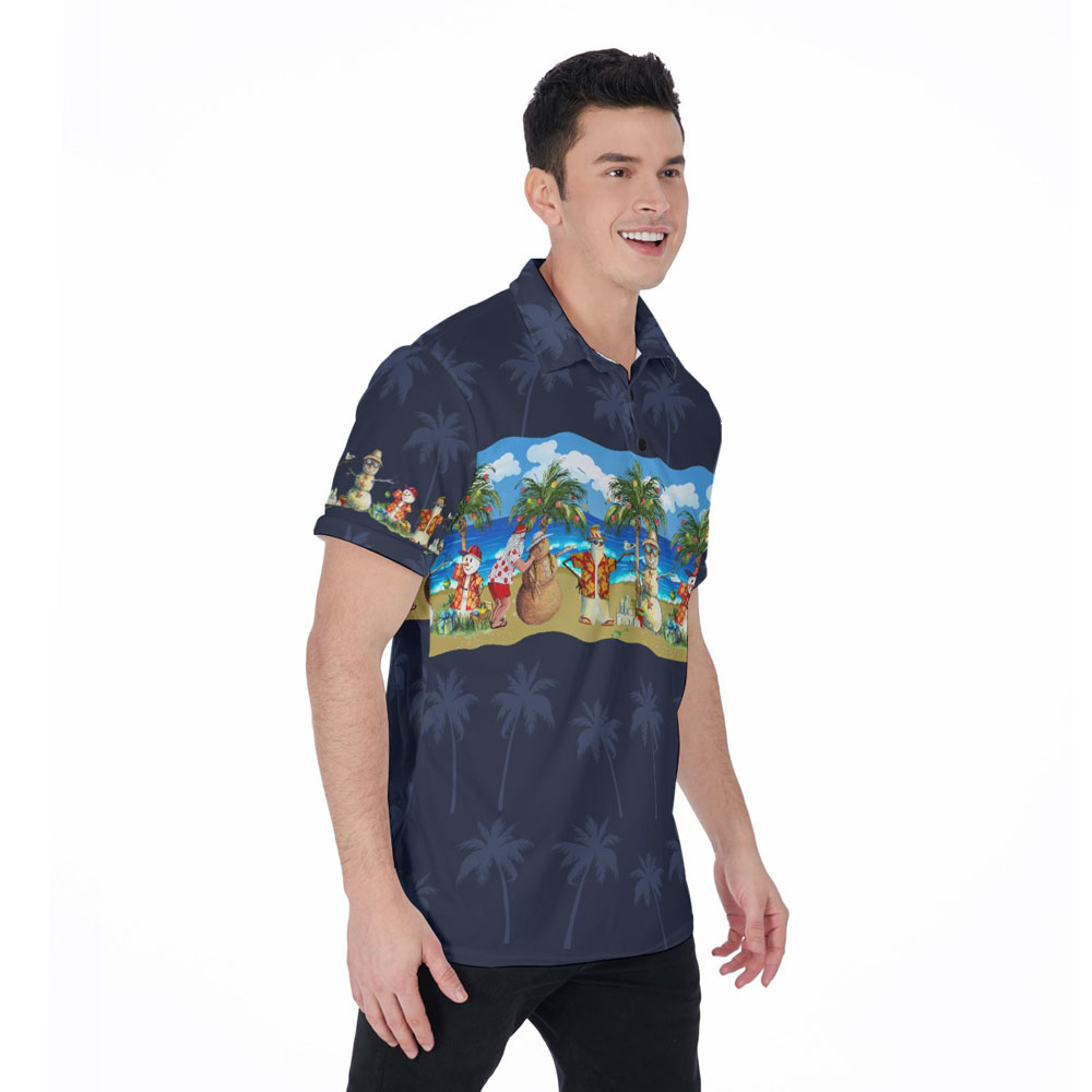 Cute Vintage Snowman Christmas Summer Beach Hawaiian Polo Shirt