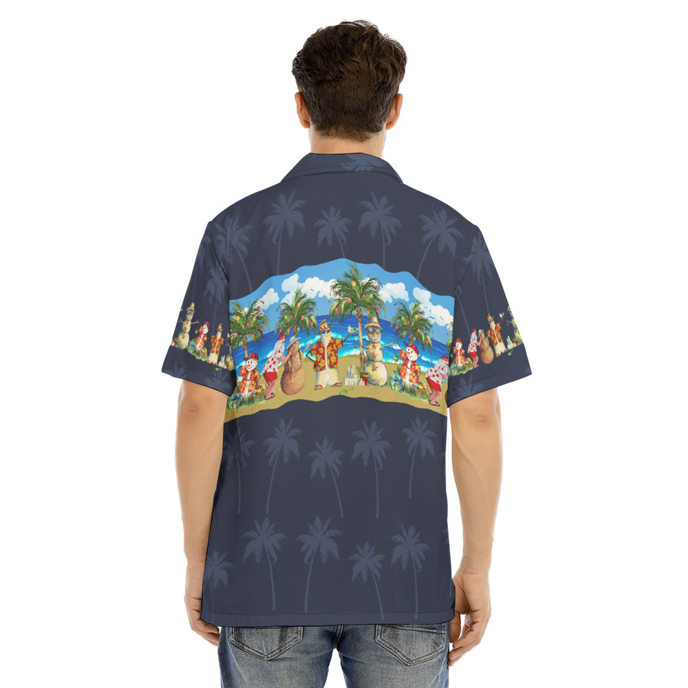 Funny Christmas Snowman Navy Hawaiian Beach Shirt