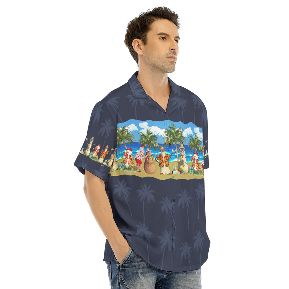 Funny Christmas Snowman Navy Hawaiian Beach Shirt