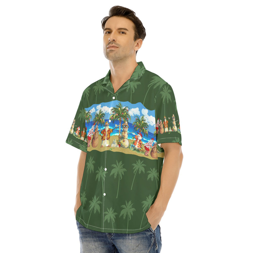 Tropical Summer Christmas Snowman Hawaiian Beach Shirt