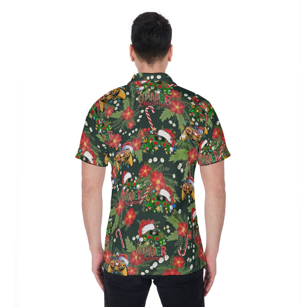 Christmas Gamer Floral Hawaiian Polo Shirt