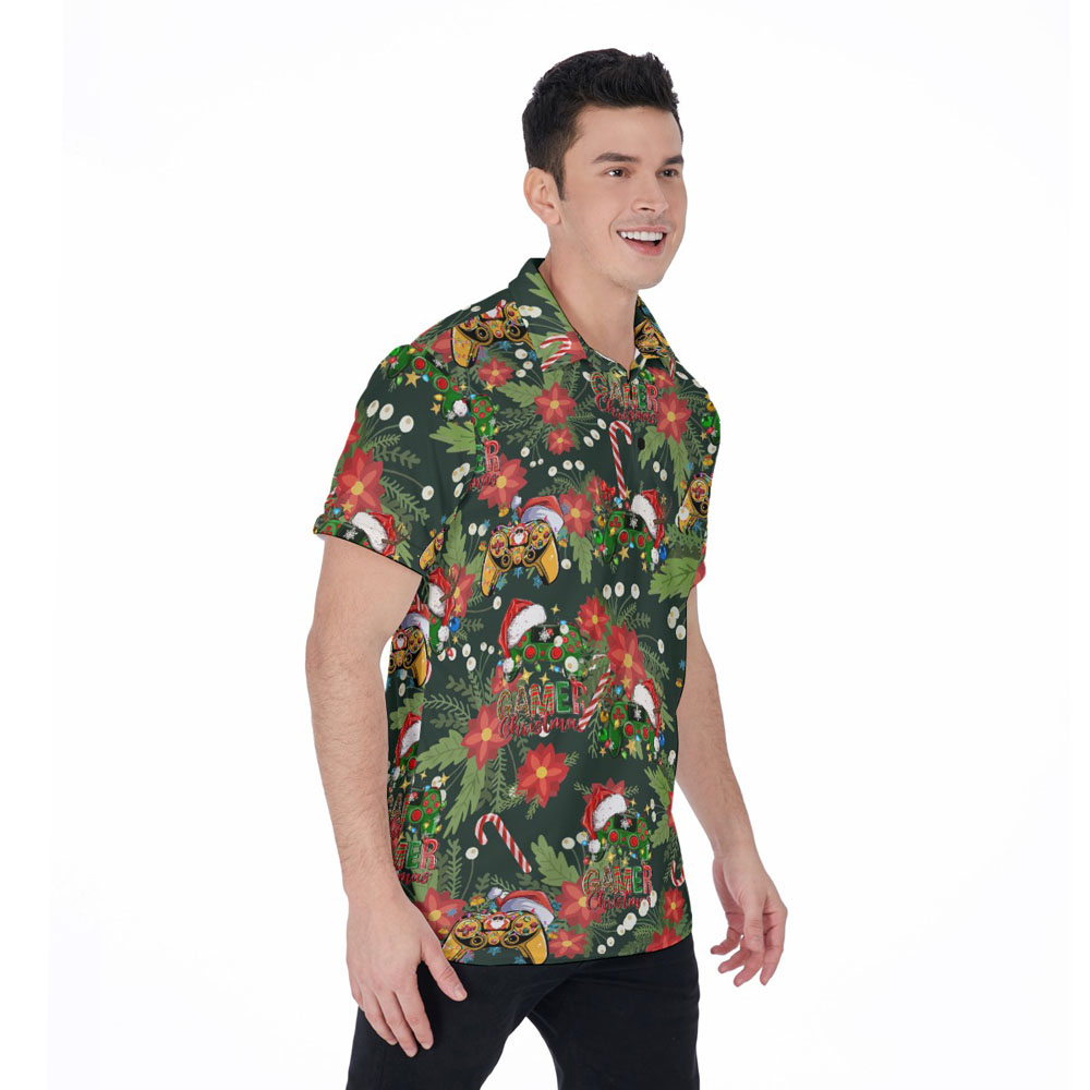 Christmas Gamer Floral Hawaiian Polo Shirt