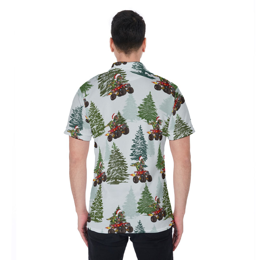 Funny Dinosaur Riding Motorbike Christmas Tree Polo Golf Shirt