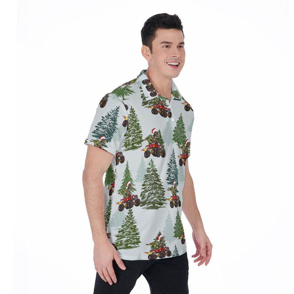 Funny Dinosaur Riding Motorbike Christmas Tree Polo Golf Shirt