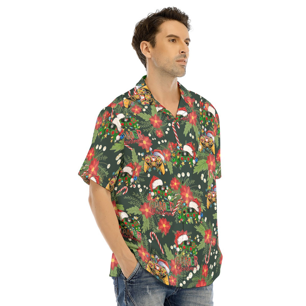 Funny Game Controller Christmas Floral Hawaiian Shirt