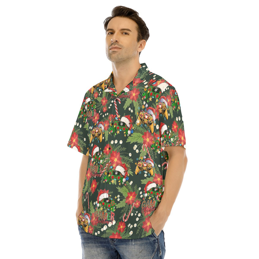 Funny Game Controller Christmas Floral Hawaiian Shirt