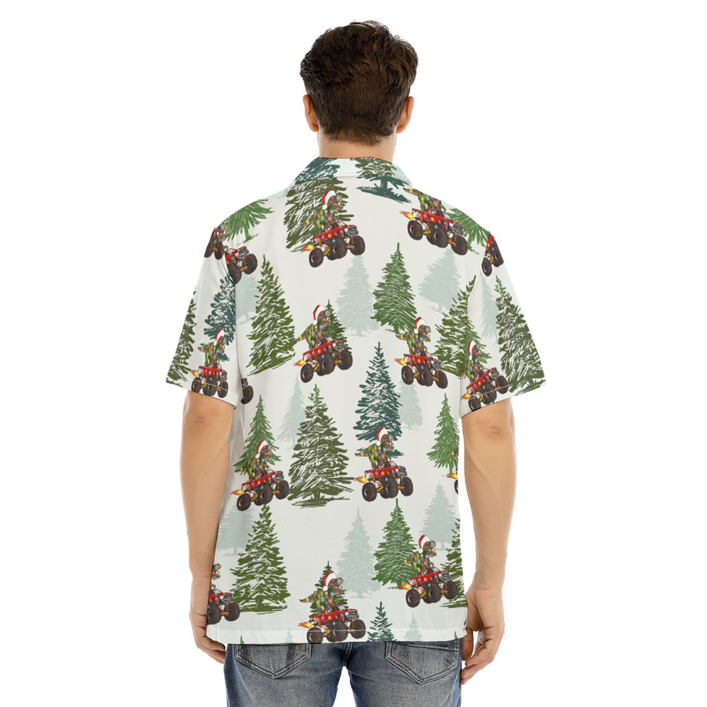 Funny Dinosaur Riding Motor Christmas Trees Hawaiian Shirt