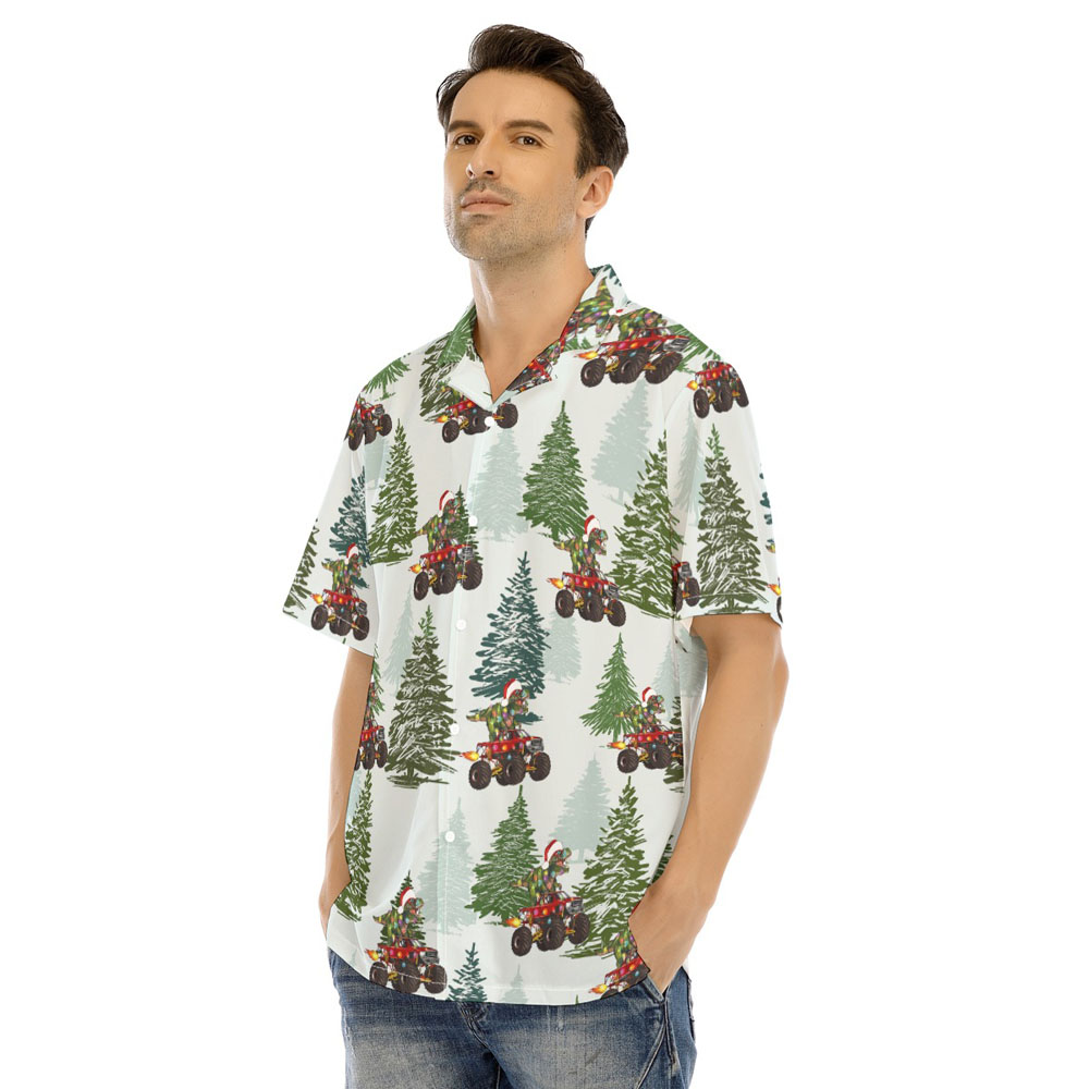 Funny Dinosaur Riding Motor Christmas Trees Hawaiian Shirt