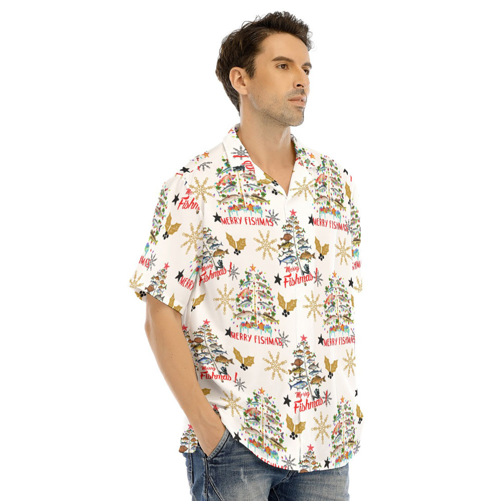 Funny Christmas Trees Fishing Hawaiian Shirt