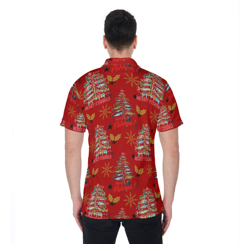 Funny Merry Fishmas Vintage Christmas Hawaiian Polo Shirt