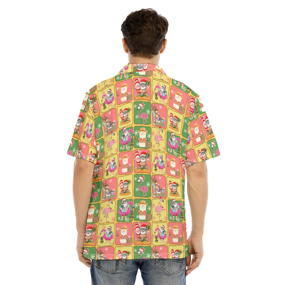 Funny Summer Christmas Santa Claus Snowman Flamingo Hawaiian Shirt