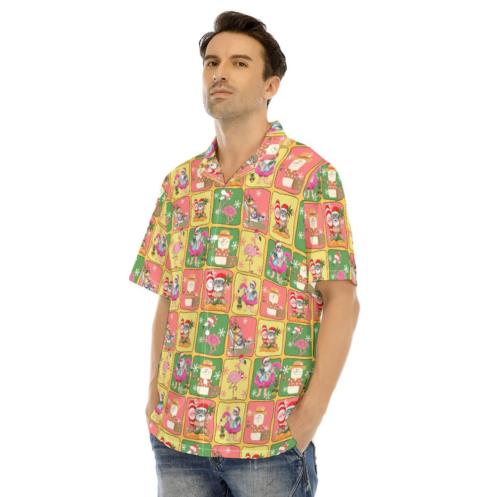 Funny Summer Christmas Santa Claus Snowman Flamingo Hawaiian Shirt