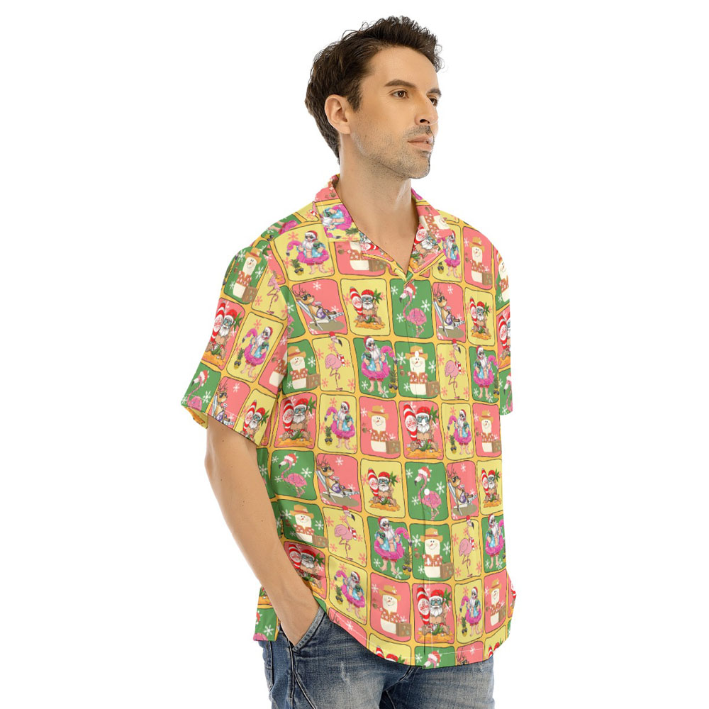 Funny Summer Christmas Santa Claus Snowman Flamingo Hawaiian Shirt