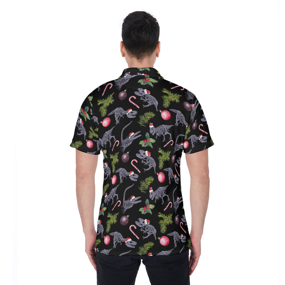 Christmas Dinosaur Skeleton Hawaiian Polo Golf Shirt