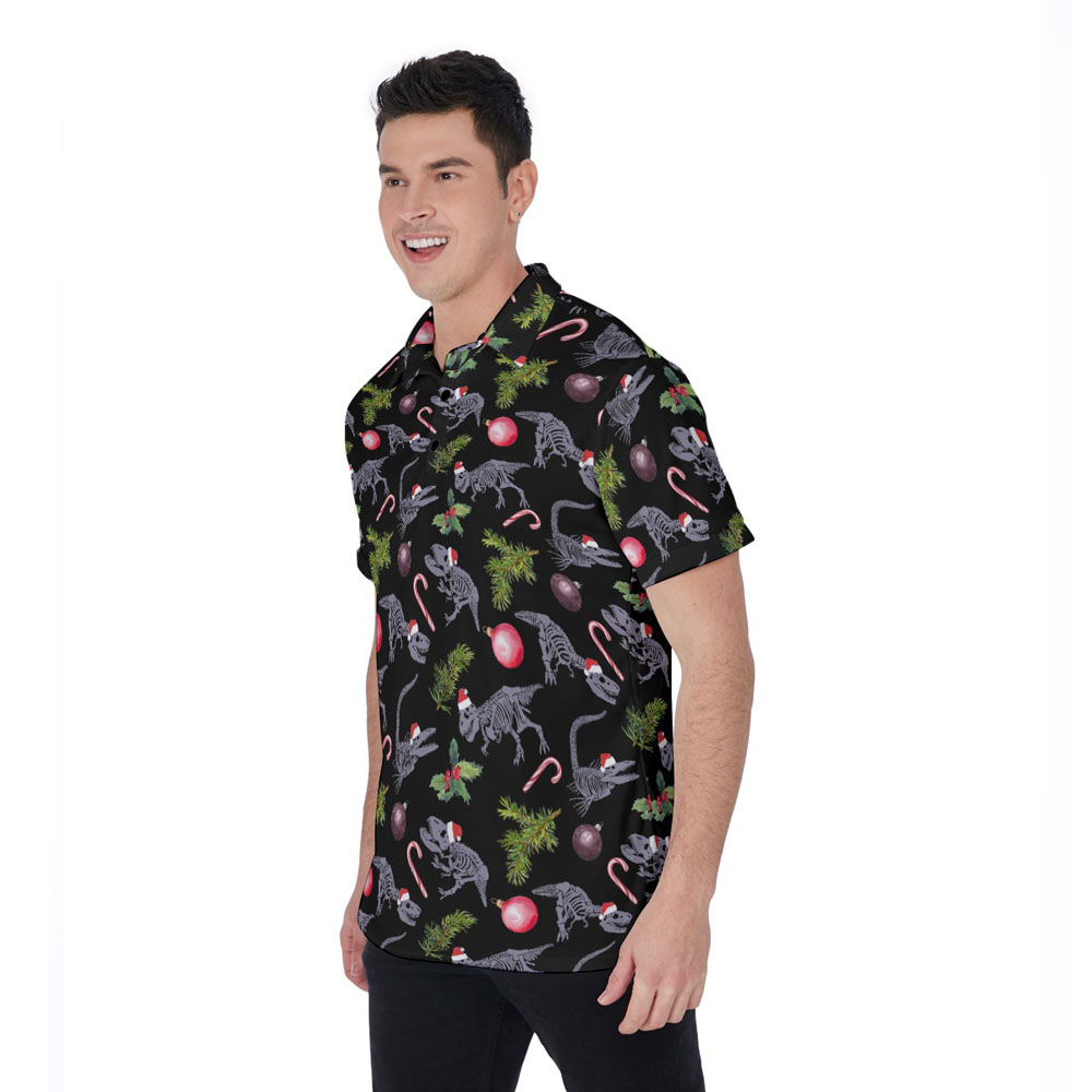 Christmas Dinosaur Skeleton Hawaiian Polo Golf Shirt