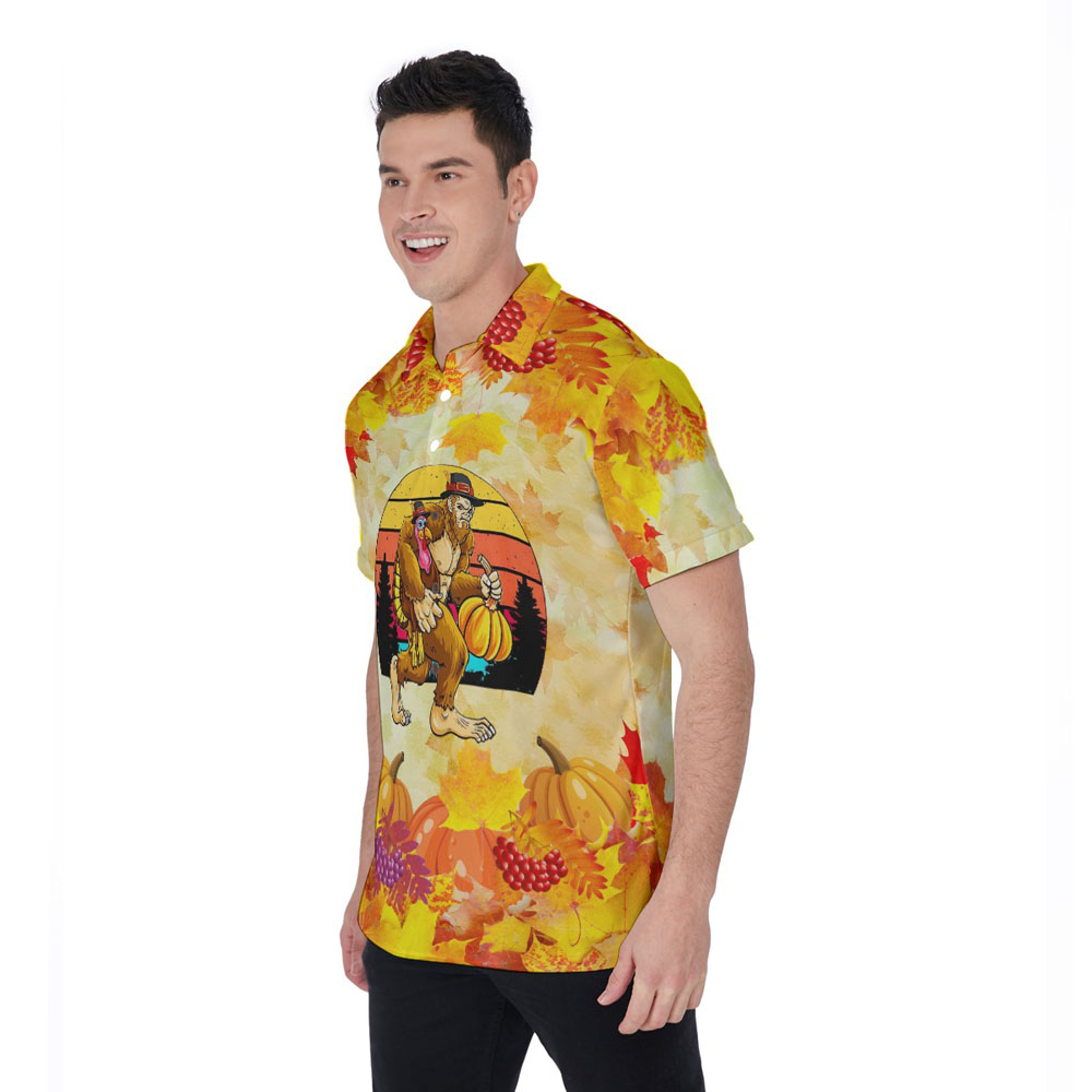 Funny Thanksgiving Sasquatch Turkey Orange Hawaiian Polo Shirt
