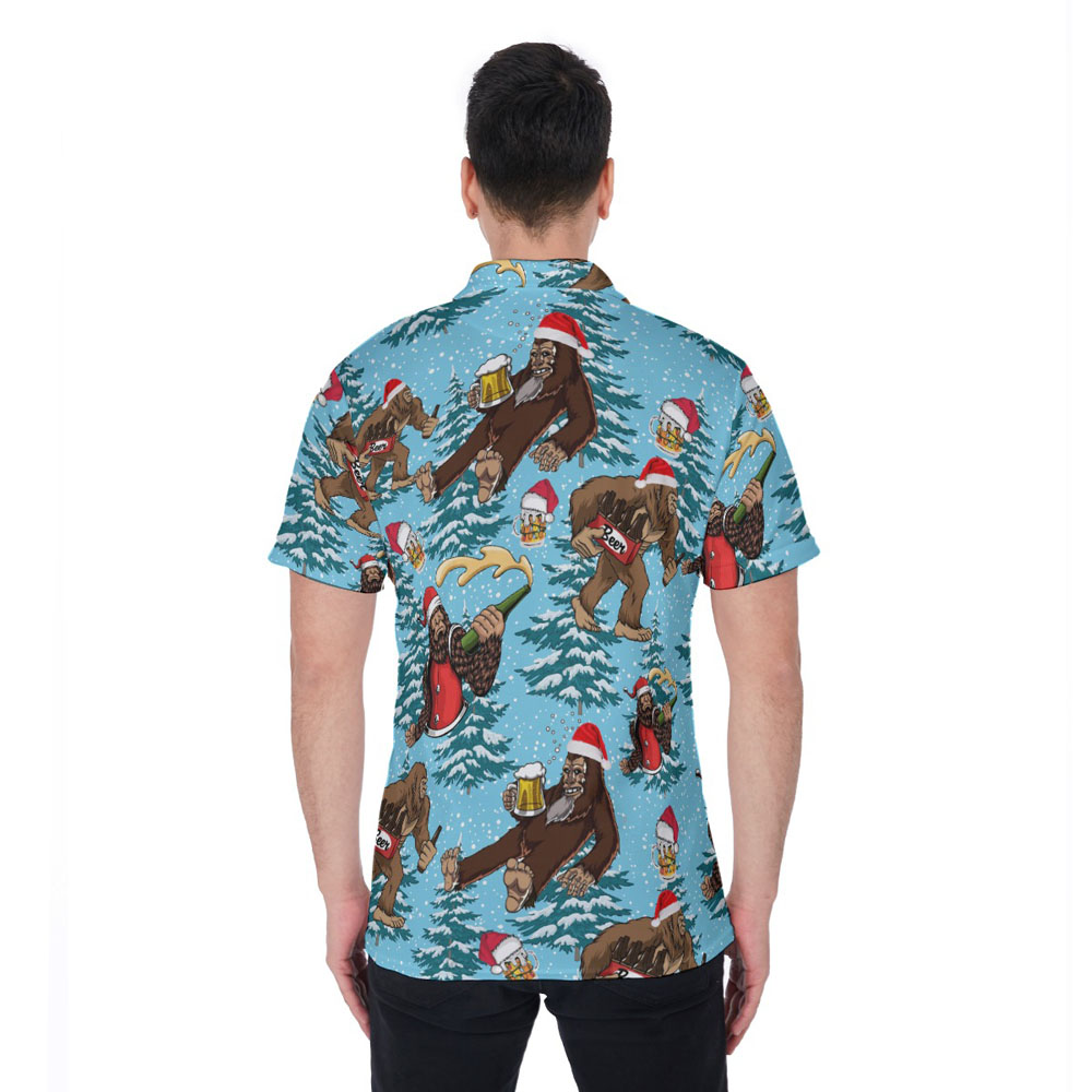 Funny Sasquatch Beer Christmas Trees Hawaiian Polo Shirt