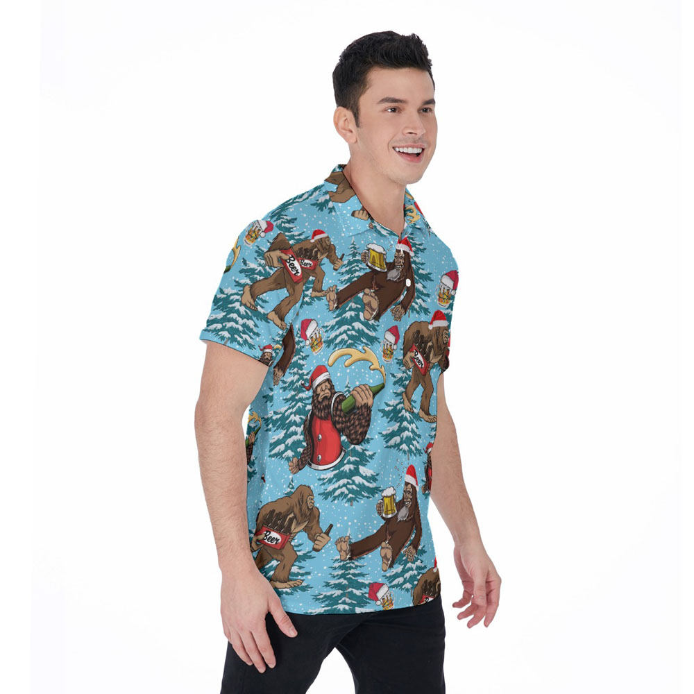 Funny Sasquatch Beer Christmas Trees Hawaiian Polo Shirt