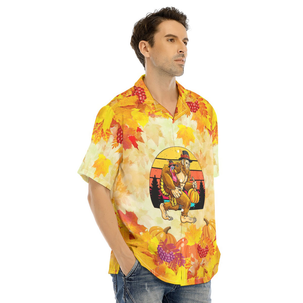 Funny Bigfoot Turkey Thanksgiving Orange Hawaiian Shirt