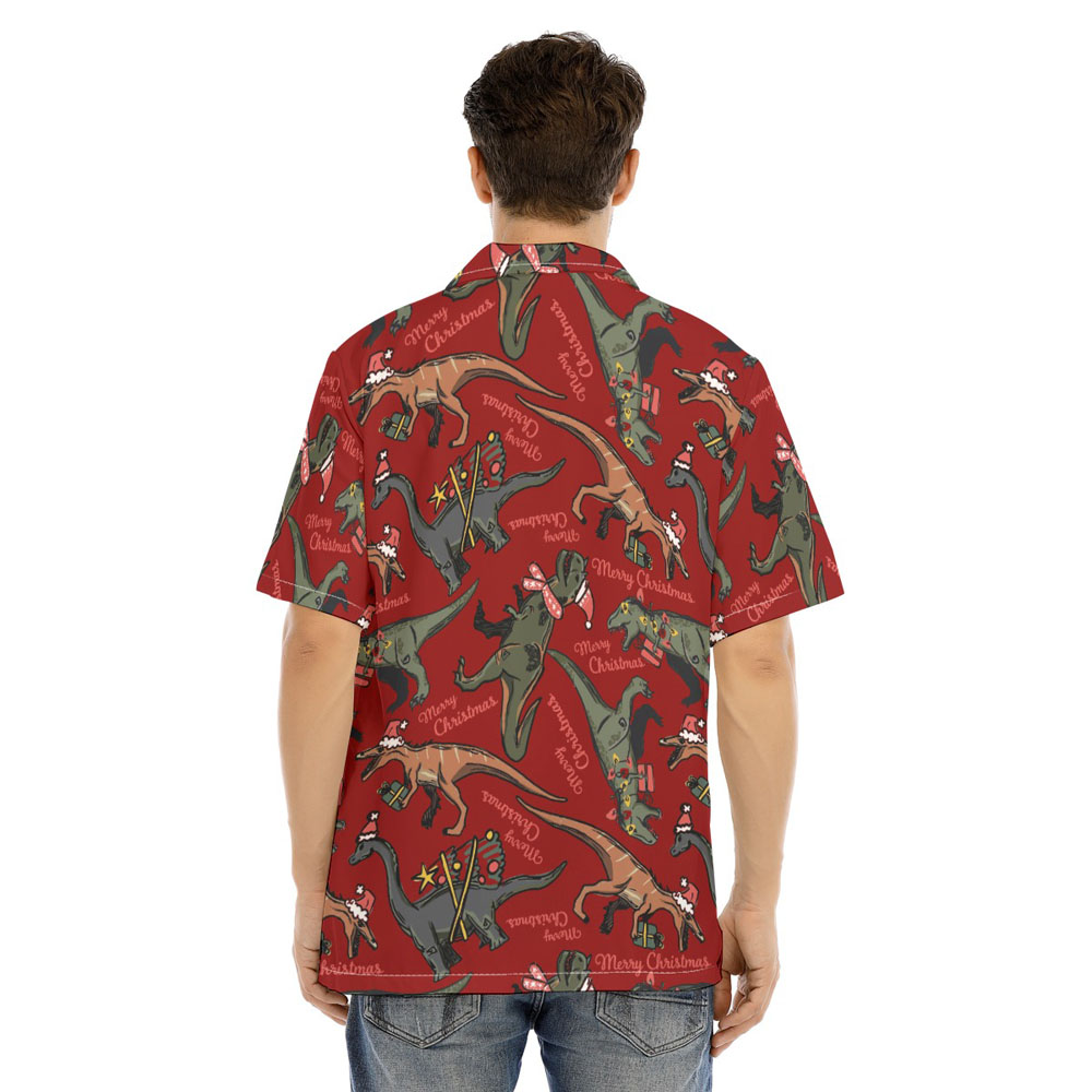 Cute Christmas Dinosaur Vintage Red Hawaiian Shirt