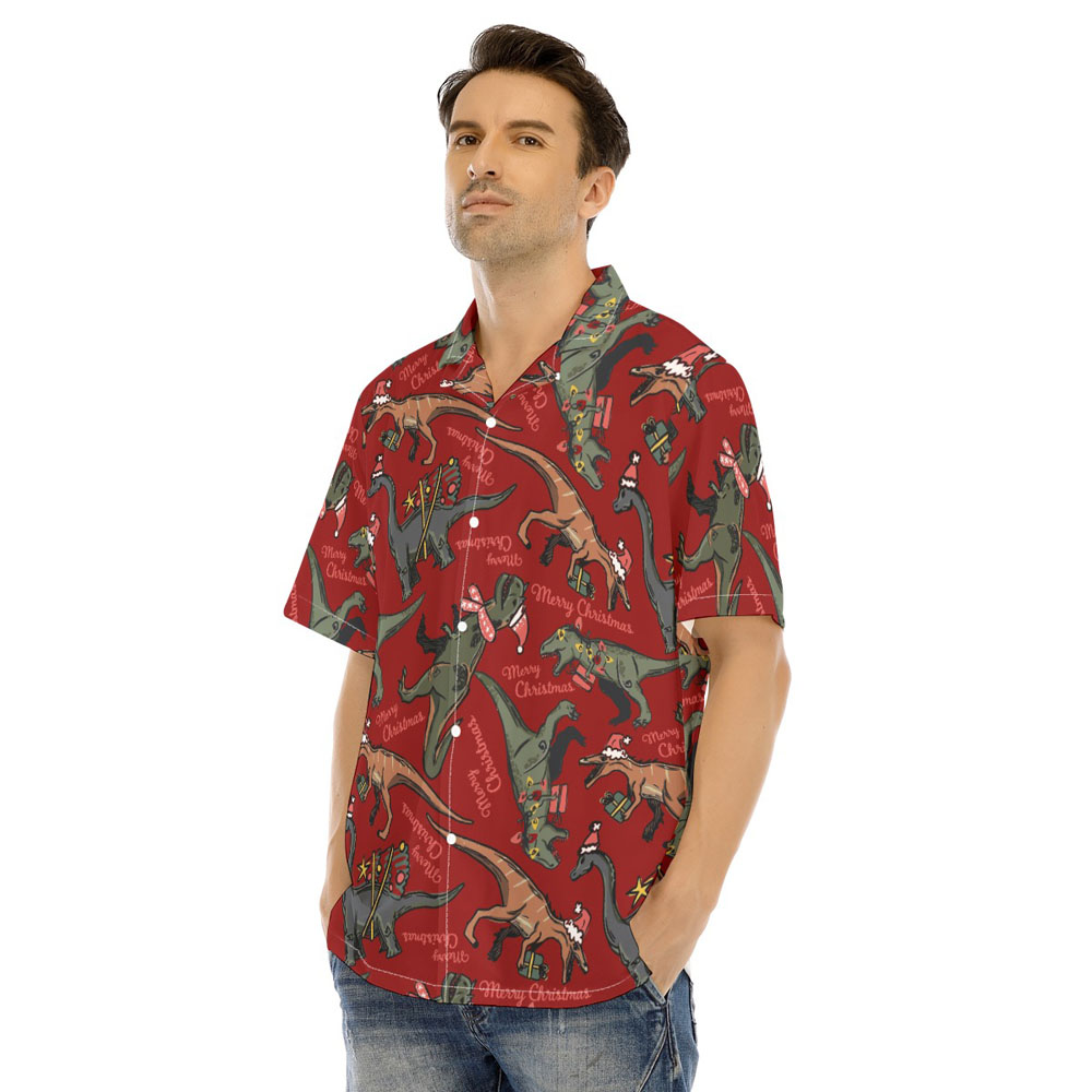 Cute Christmas Dinosaur Vintage Red Hawaiian Shirt