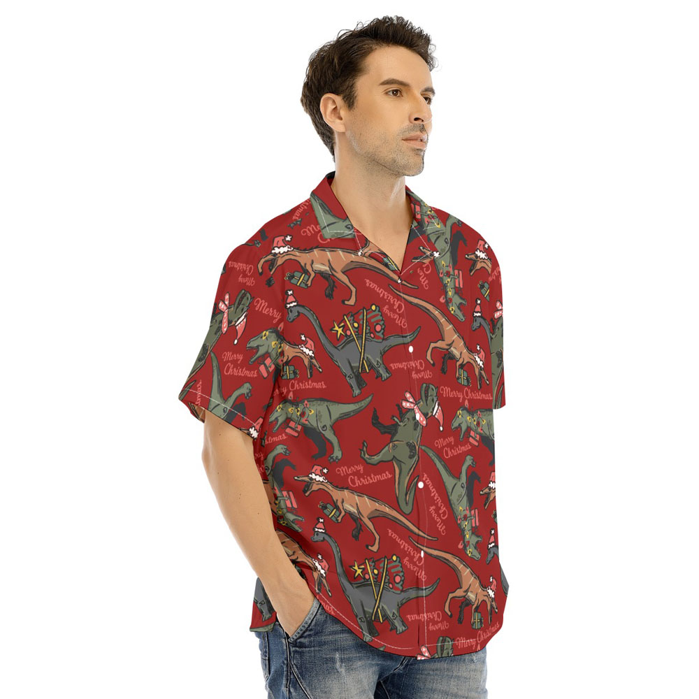 Cute Christmas Dinosaur Vintage Red Hawaiian Shirt