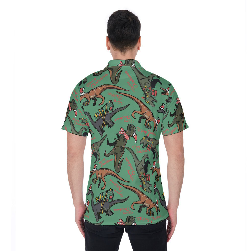 Funny Dinosaur Merry Christmas Hawaiian Polo Shirt
