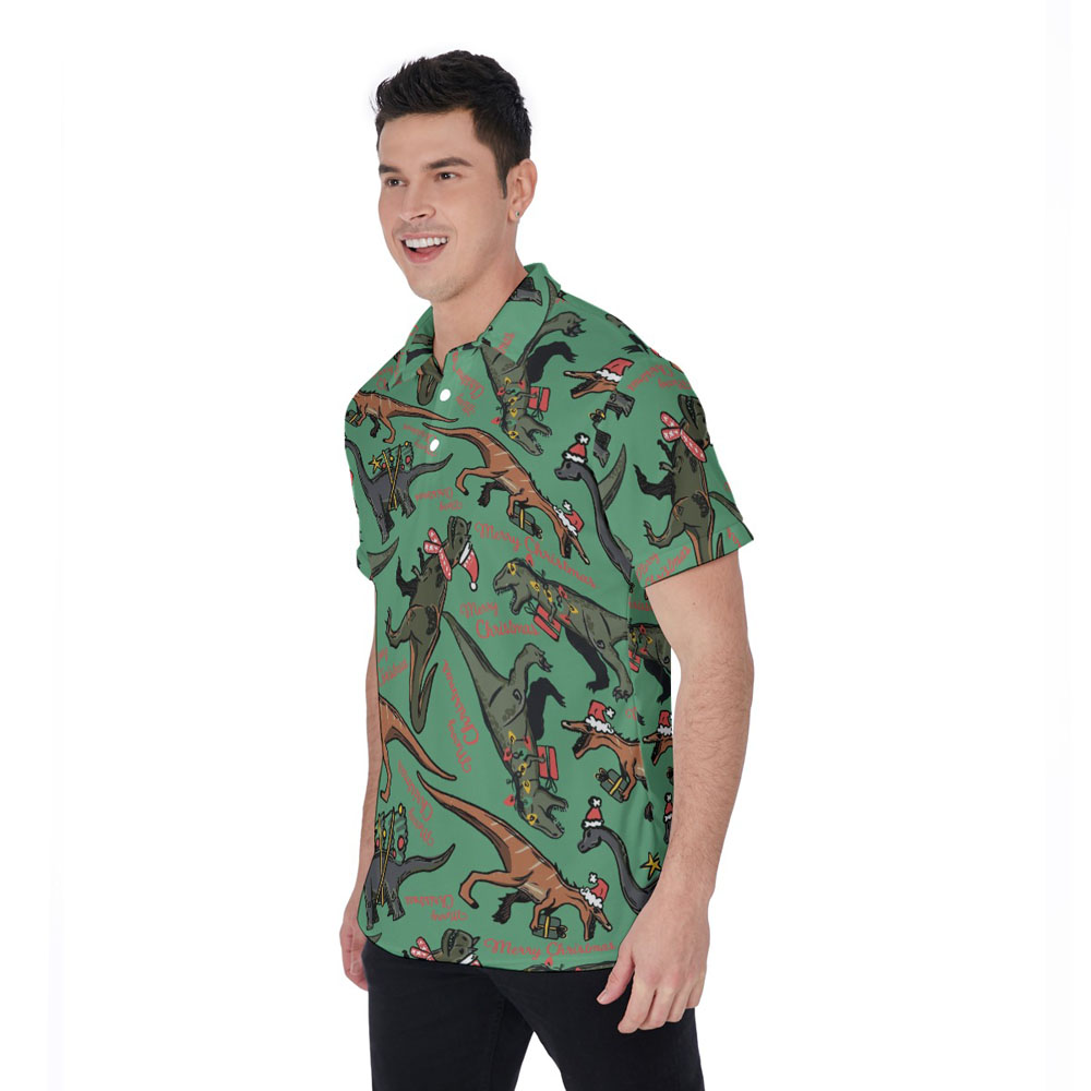 Funny Dinosaur Merry Christmas Hawaiian Polo Shirt