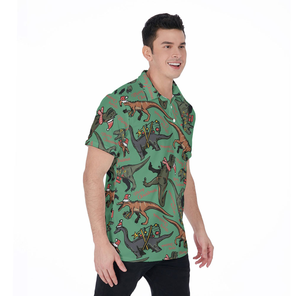 Funny Dinosaur Merry Christmas Hawaiian Polo Shirt